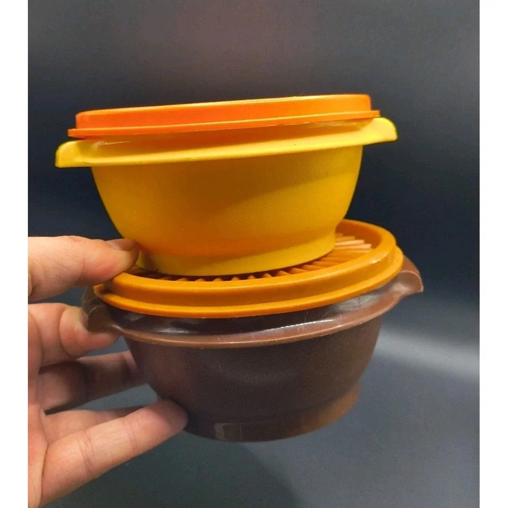 Vintage Tupperware Snack Bowls With Lids  1970s USED Made In USA 10oz MISMATCHED